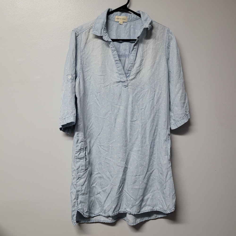 Cloth & Stone Tencel Polka Dot Tunic Shirt Dress‎ Light Blue Medium C6582-685